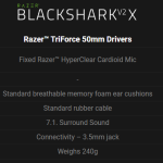 Razer Blackshark V2X Specs