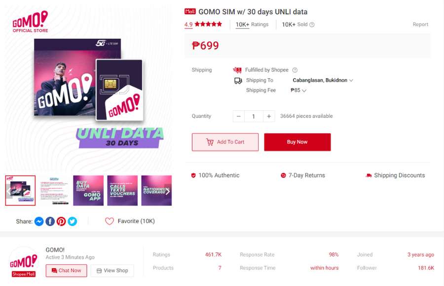 GOMO SIM UNLI DATA in Shopee