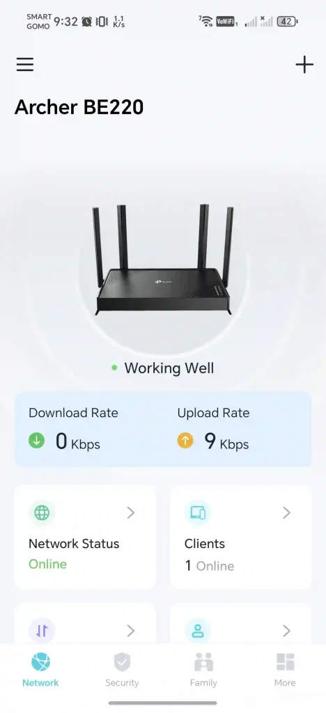 TP-Link Archer BE220 Main Page