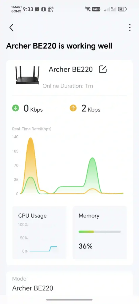 TP-Link Archer BE220 Status